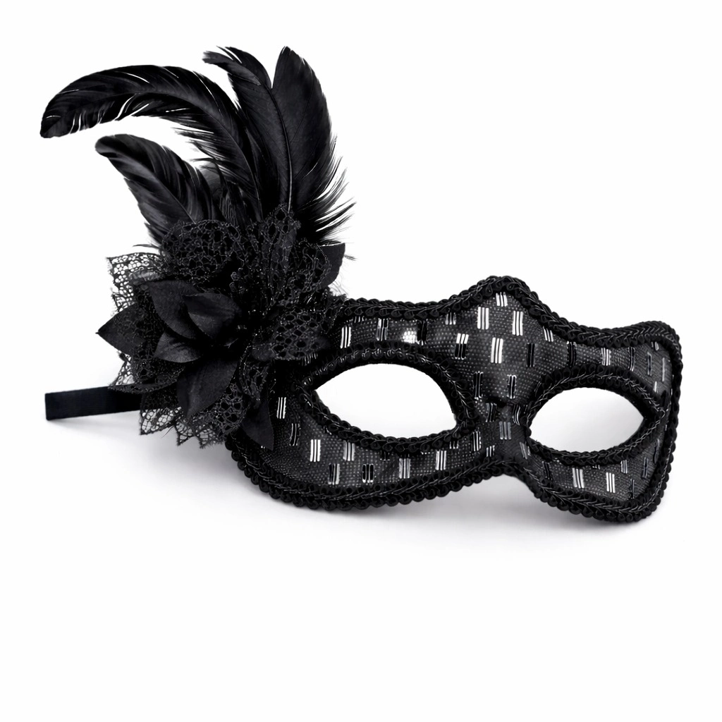 Siyah Tüylü Balo Maskesi Kadın Parti Aksesuarı - Lisinya