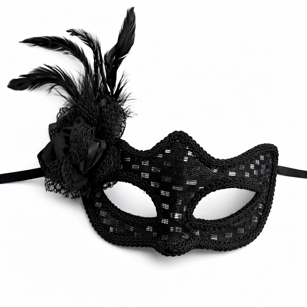 Siyah Tüylü Balo Maskesi Kadın Parti Aksesuarı - Lisinya