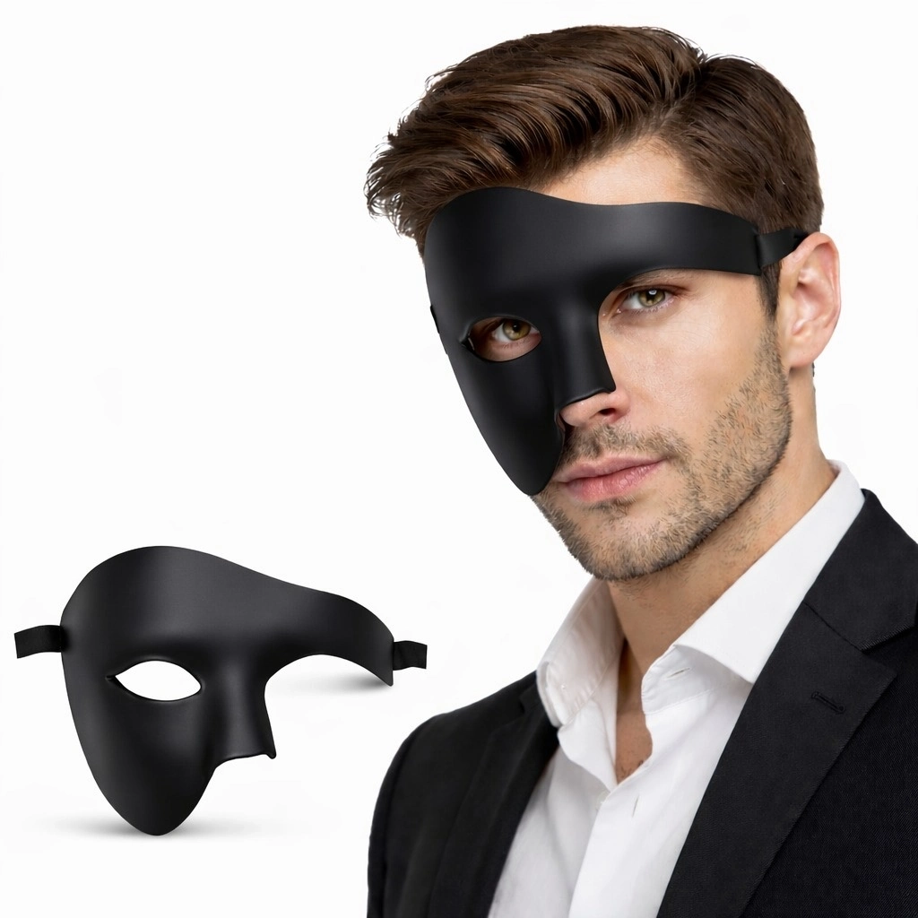 Siyah Yarım Erkek Maske – Phantom Parti  Balo Maskesi - Lisinya