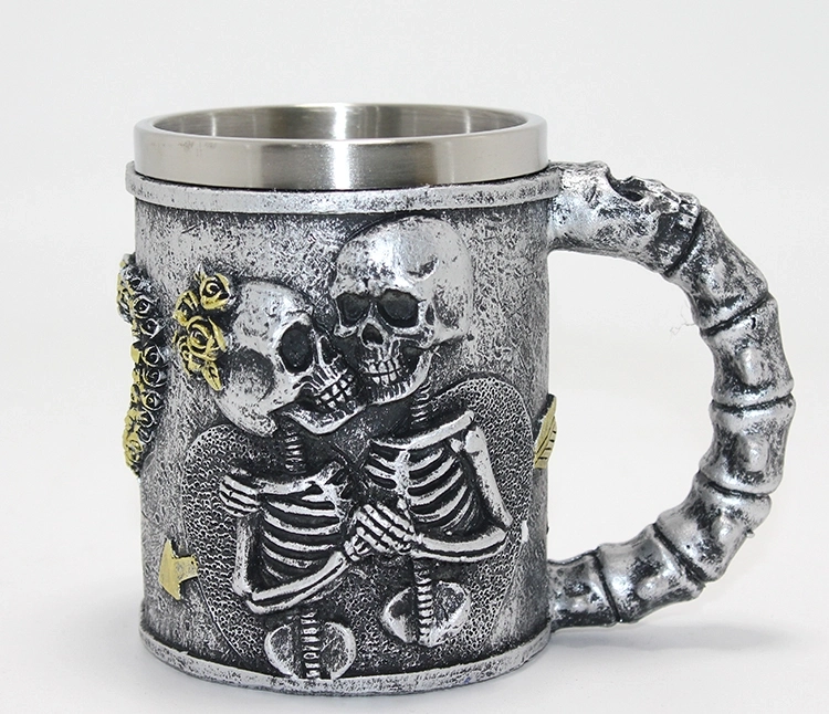 Sonsuz Aşk İskelet Tasarımlı 3d Kabartmalı Çelik Kupa Bardak Alk4370 - Lisinya