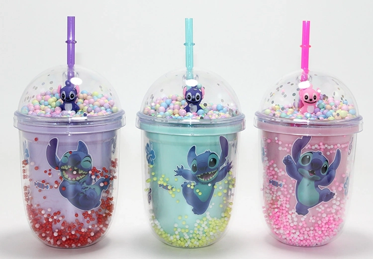 Stitch Figürlü Pipetli Kapaklı Kupa Bardak Alk5110 - Lisinya