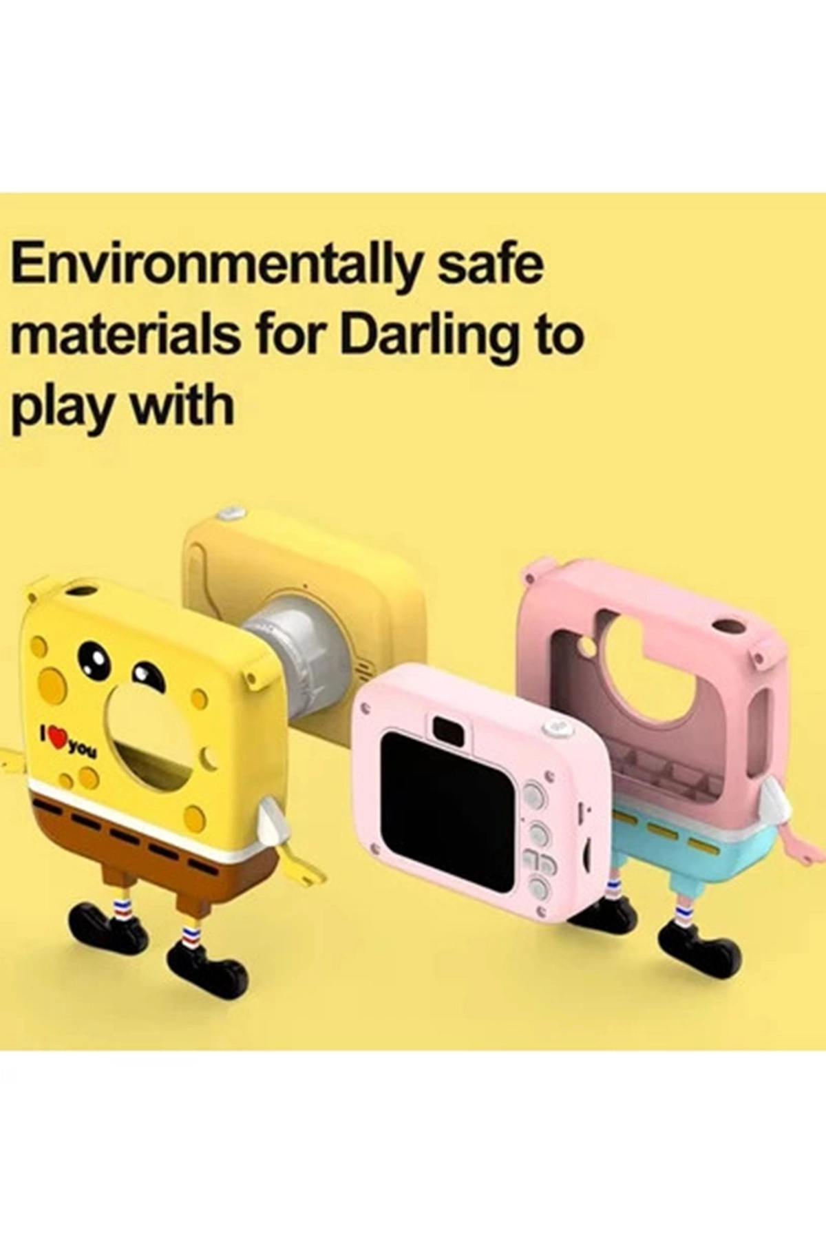 Sünger Bob Tasarımlı Yeni Nesil Çocuk Dijital Mini Fotoğraf Makinesi Çift Kamera - Lisinya