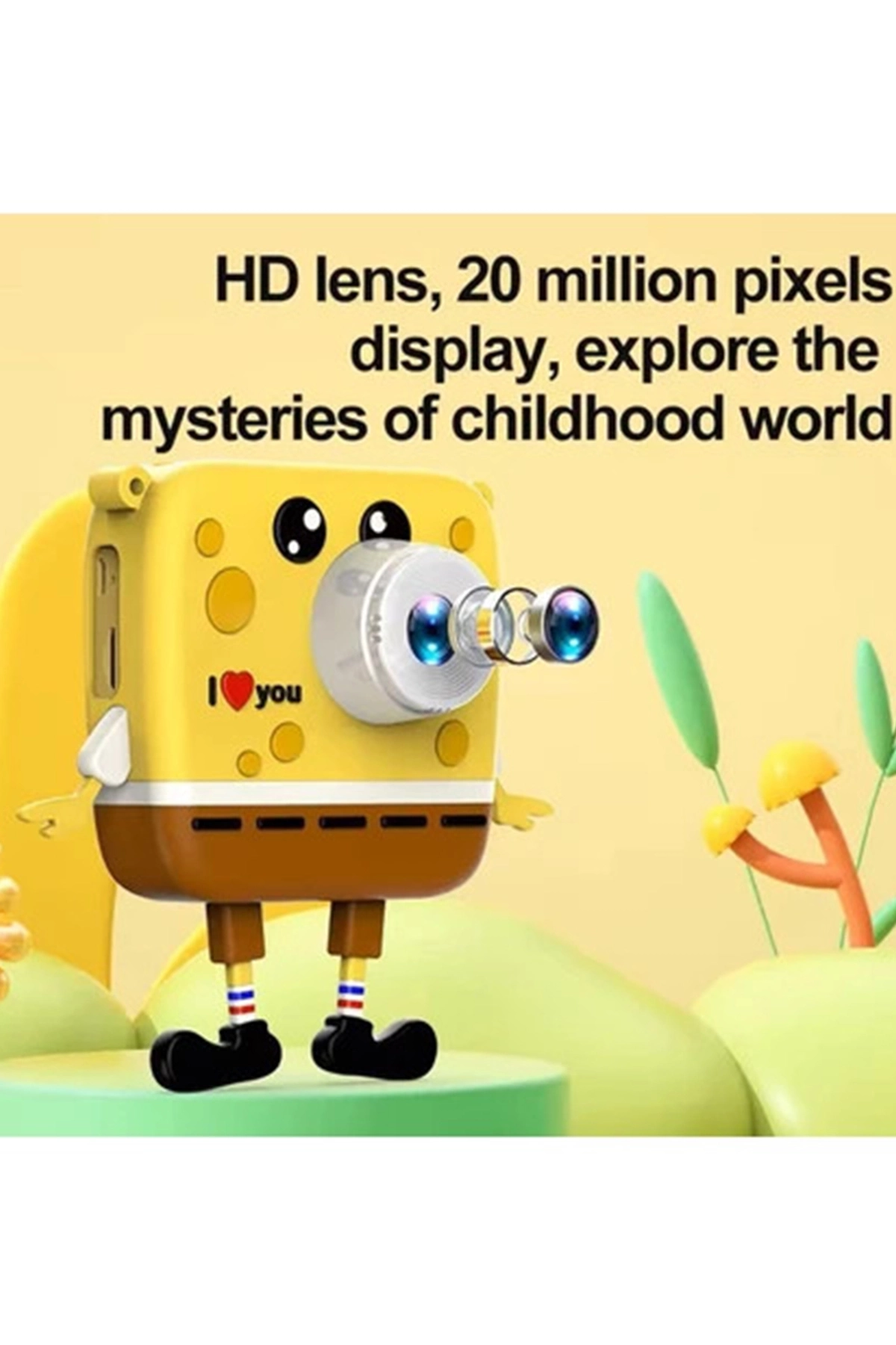 Sünger Bob Tasarımlı Yeni Nesil Çocuk Dijital Mini Fotoğraf Makinesi Çift Kamera - Lisinya