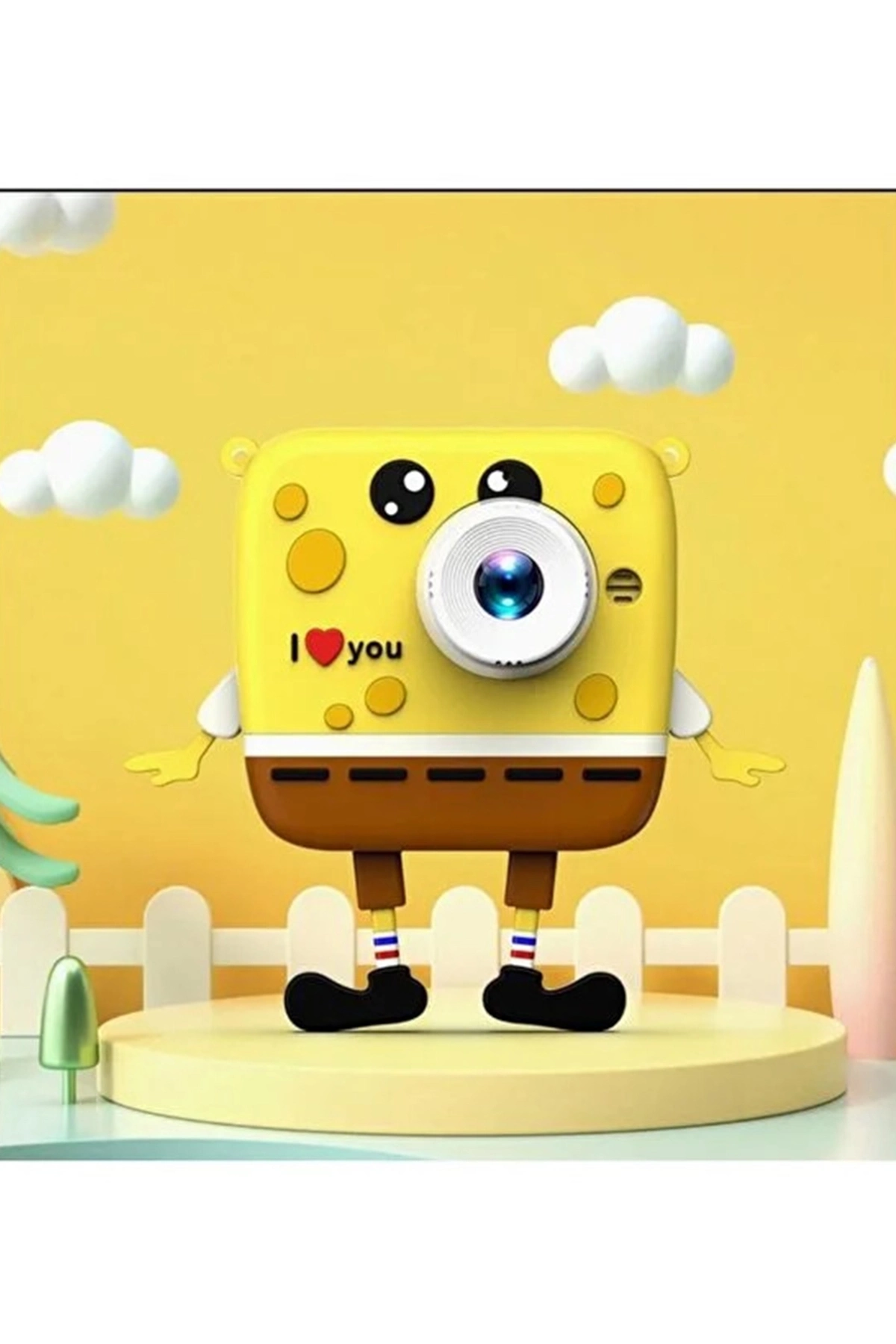 Sünger Bob Tasarımlı Yeni Nesil Çocuk Dijital Mini Fotoğraf Makinesi Çift Kamera - Lisinya
