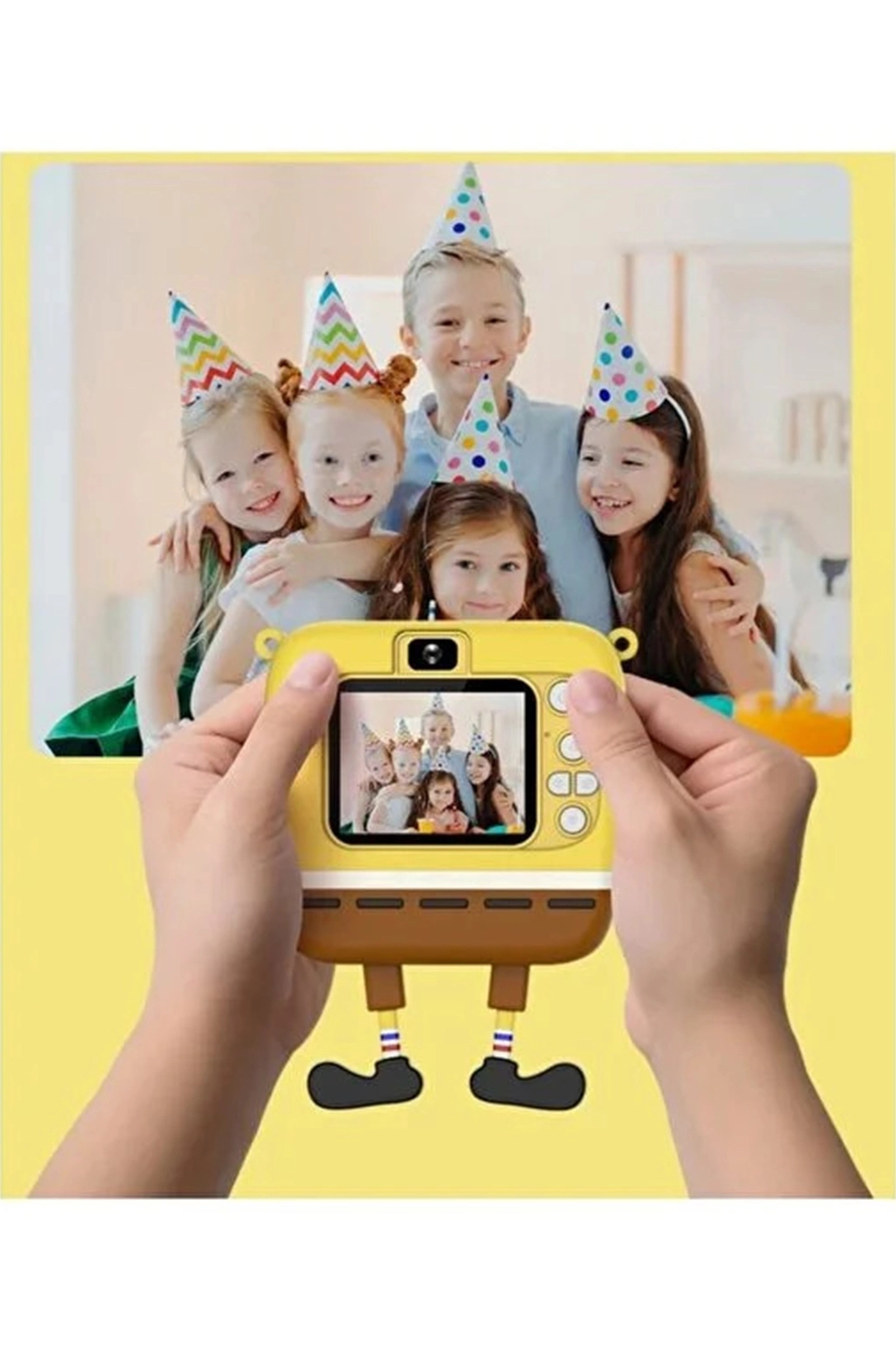 Sünger Bob Tasarımlı Yeni Nesil Çocuk Dijital Mini Fotoğraf Makinesi Çift Kamera - Lisinya