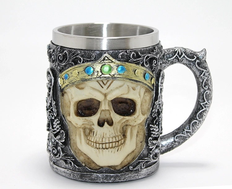 Taçlı Kurukafa Kralı 3d Kabartmalı Çelik Kupa Bardak Alk4381 - Lisinya