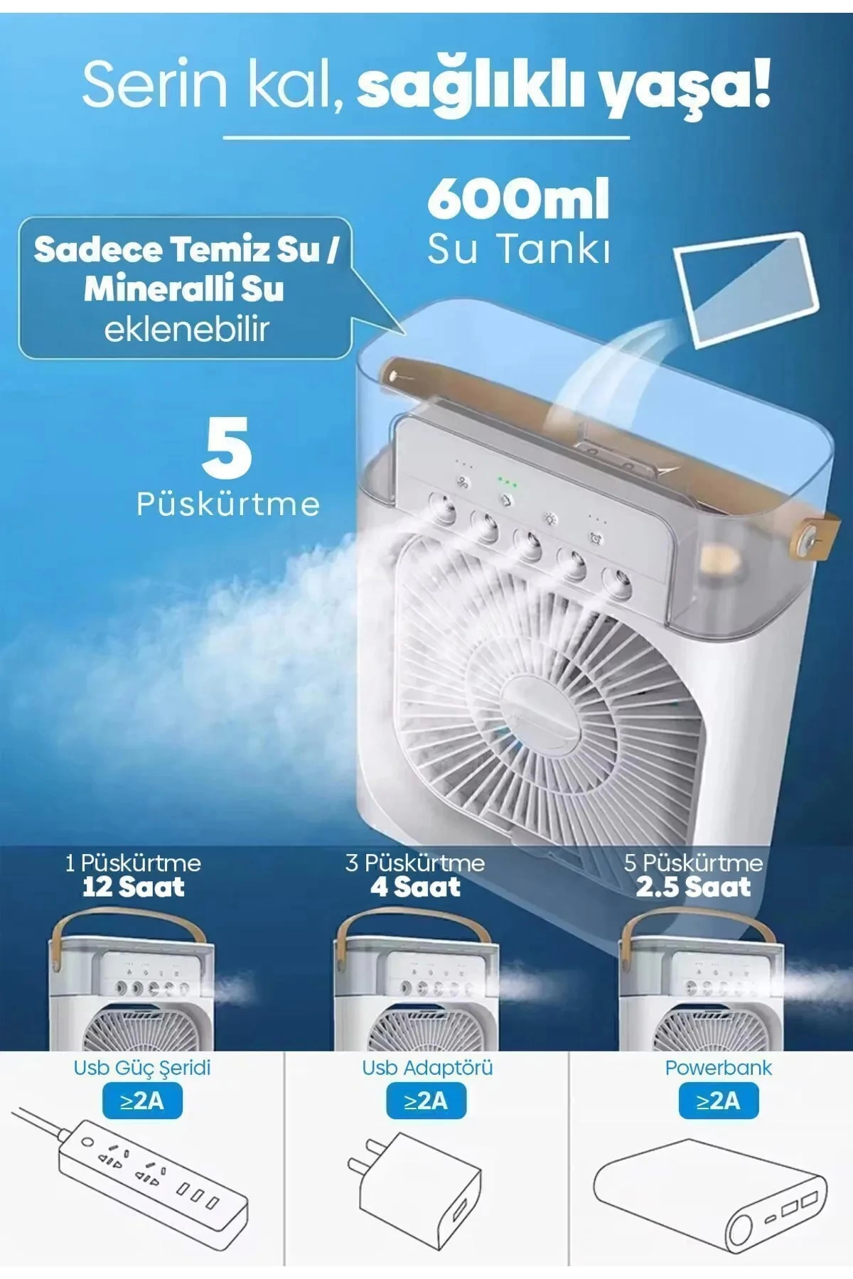 Taşınabilir Işıklı 5 Spreyli Vantilatör Buzlu Buharlı Vantilatör Mini Fan Nemlendirici - Lisinya Taşınabilir Işıklı 5 Spreyli Vantilatör Buzlu Buharlı Vantilatör Mini Fan Nemlendirici - Lisinya