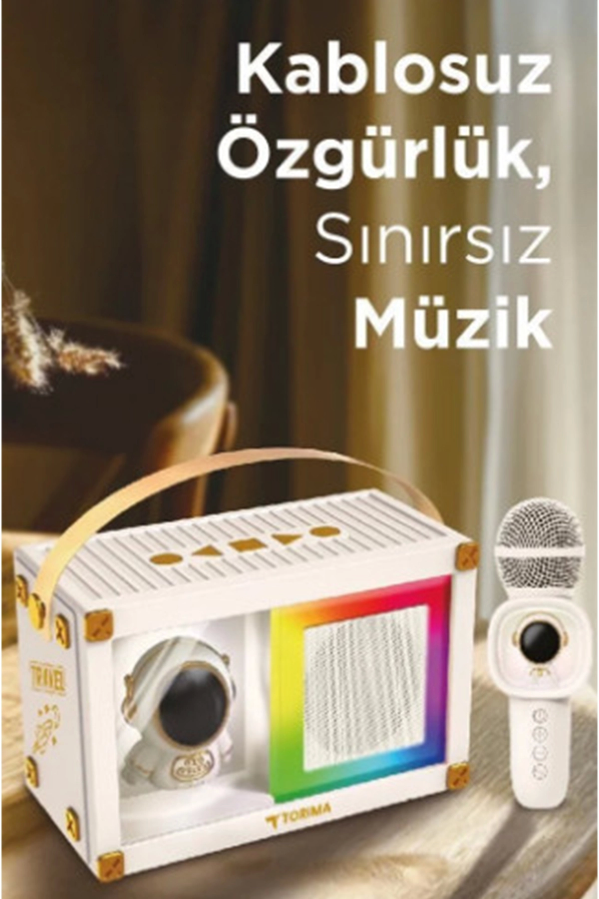 Taşınabilir Rgb Işılı Sevimli Figürlü Mikrofonlu Karaoke Bluetooth Hoparlör Krem - Lisinya