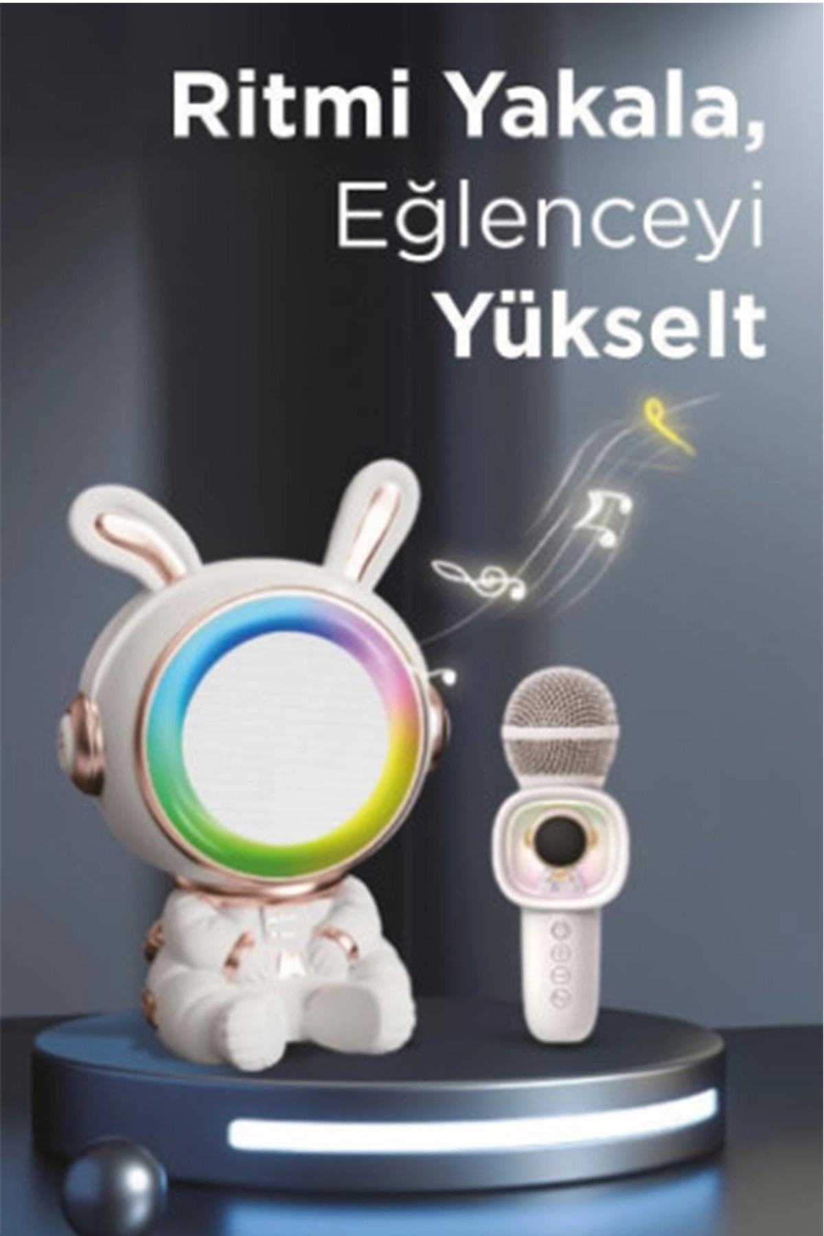 Taşınabilir Rgb Işılı Sevimli Figürlü Mikrofonlu Karaoke Bluetooth Hoparlör Krem - Lisinya