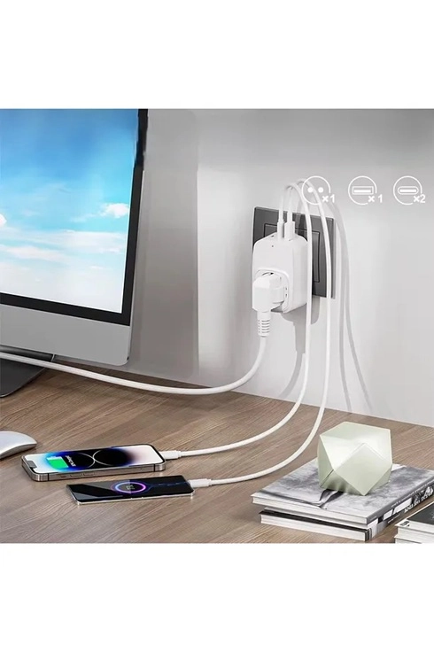 Tekli Yüksek Voltaj Korumalı Duvar Prizi 2x Type-c 1x Usb Çıkışlı Priz Grup Priz Çoğaltıcı Beyaz - Lisinya