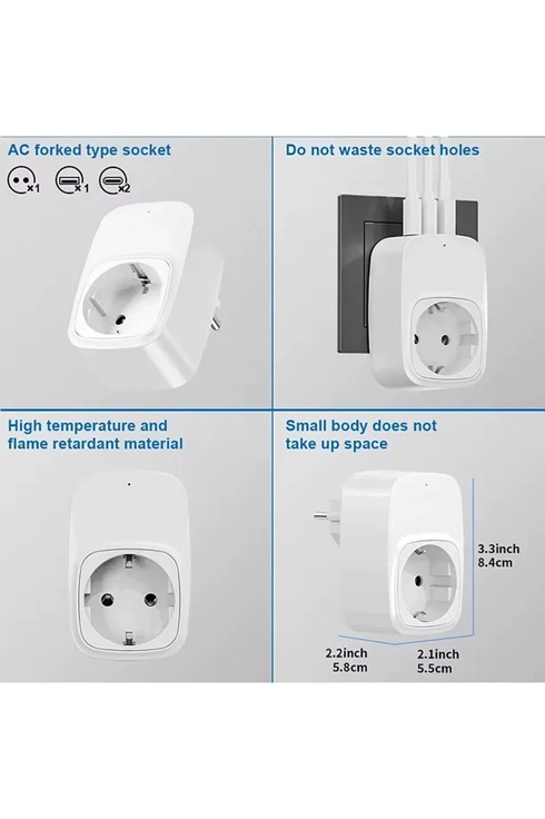 Tekli Yüksek Voltaj Korumalı Duvar Prizi 2x Type-c 1x Usb Çıkışlı Priz Grup Priz Çoğaltıcı Beyaz - Lisinya