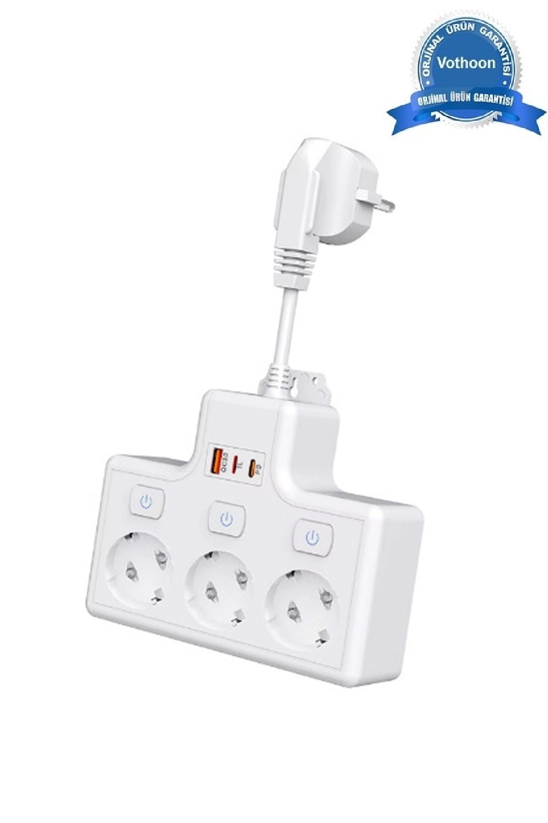 Termal Akım Korumalı 3’lü Duvar Tipi Priz 1x Usb 2x Type-c Çıkışlı Grup Priz Çoğaltıcı (3500w) - Lisinya