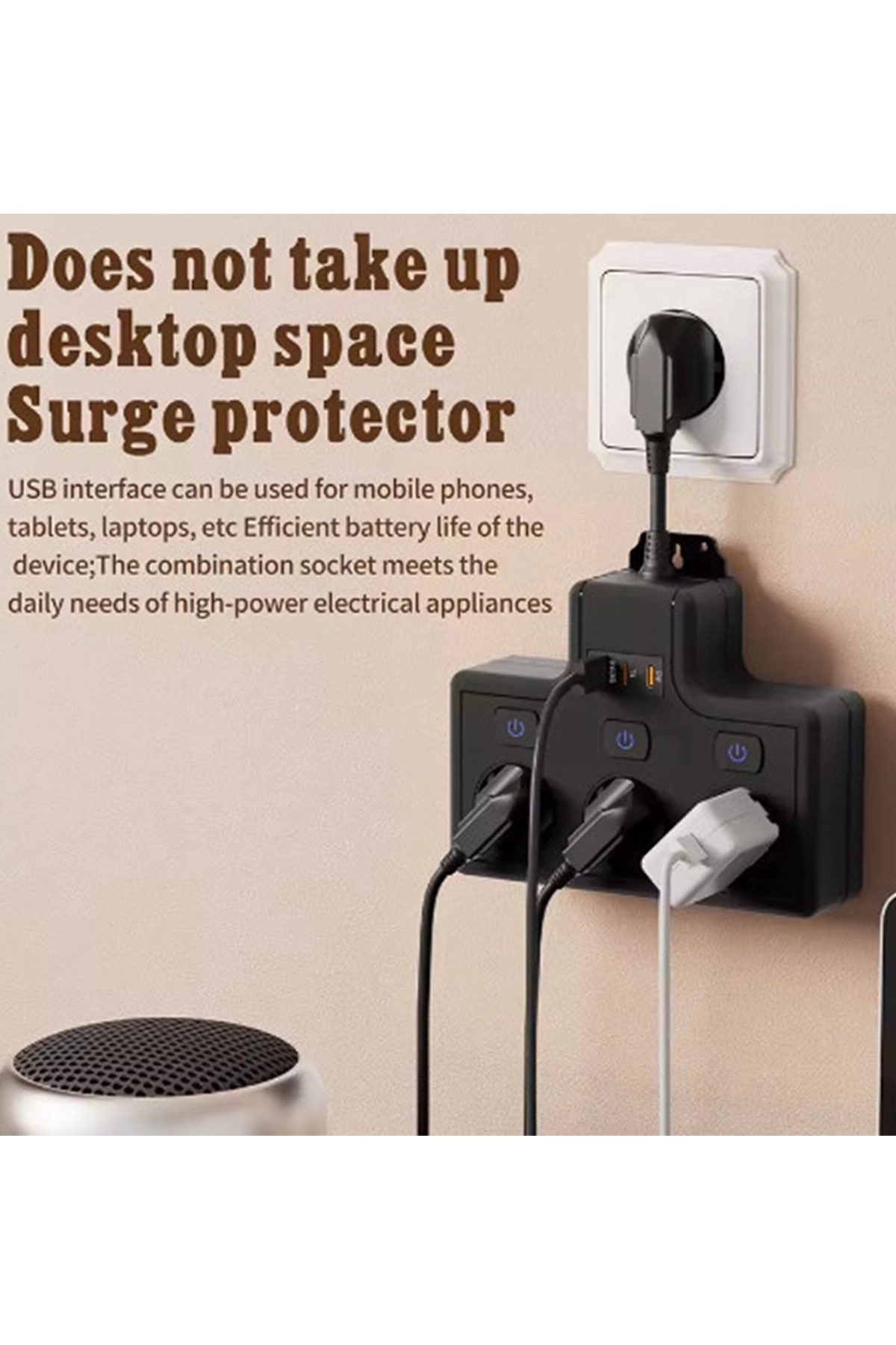 Termal Akım Korumalı 3’lü Duvar Tipi Priz 1x Usb 2x Type-c Çıkışlı Grup Priz Çoğaltıcı (3500w) - Lisinya