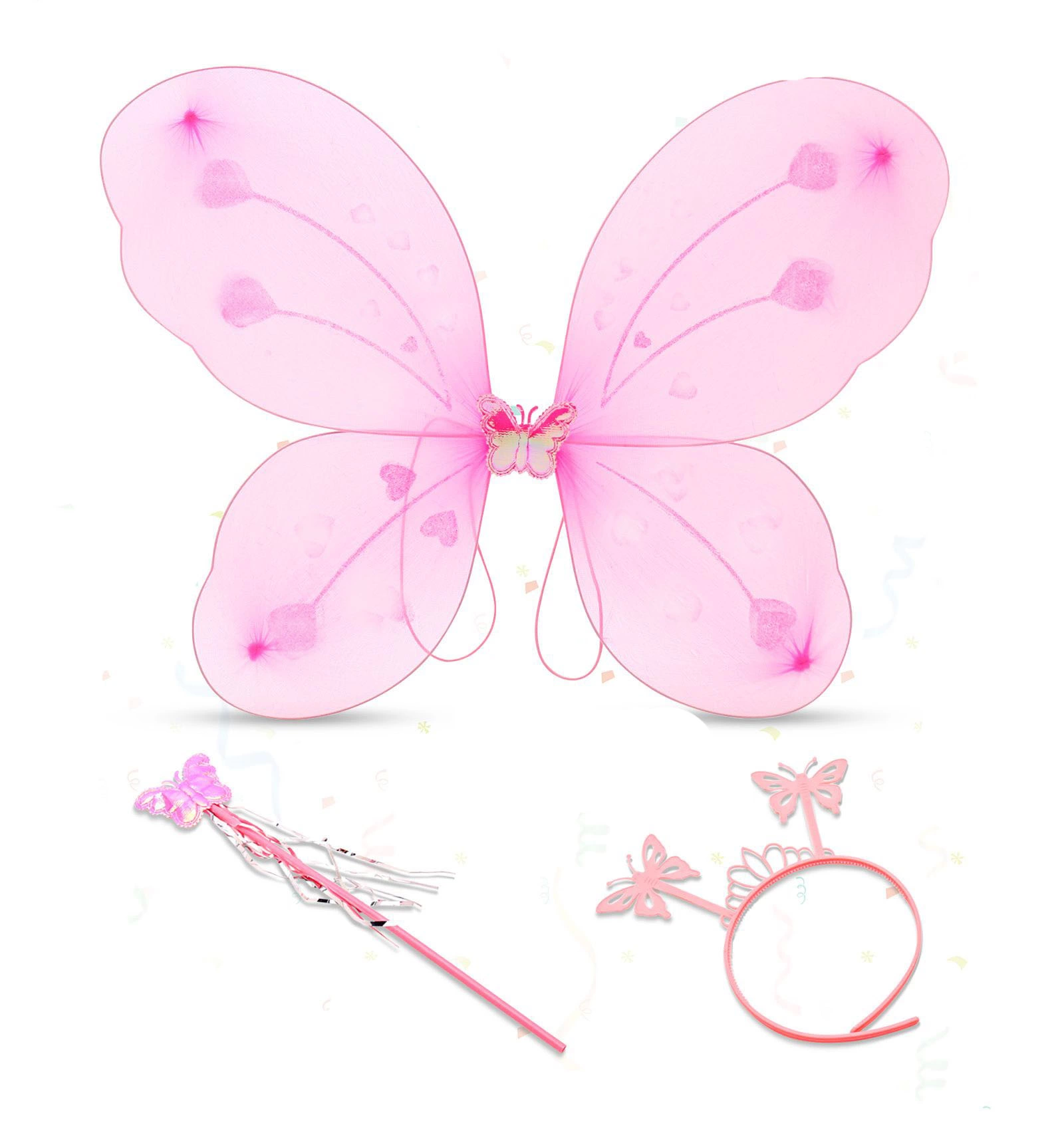 Pembe Kelebek Kız Seti – 50 Cm Kelebek Kanadı, Taç Ve Asa - Lisinya