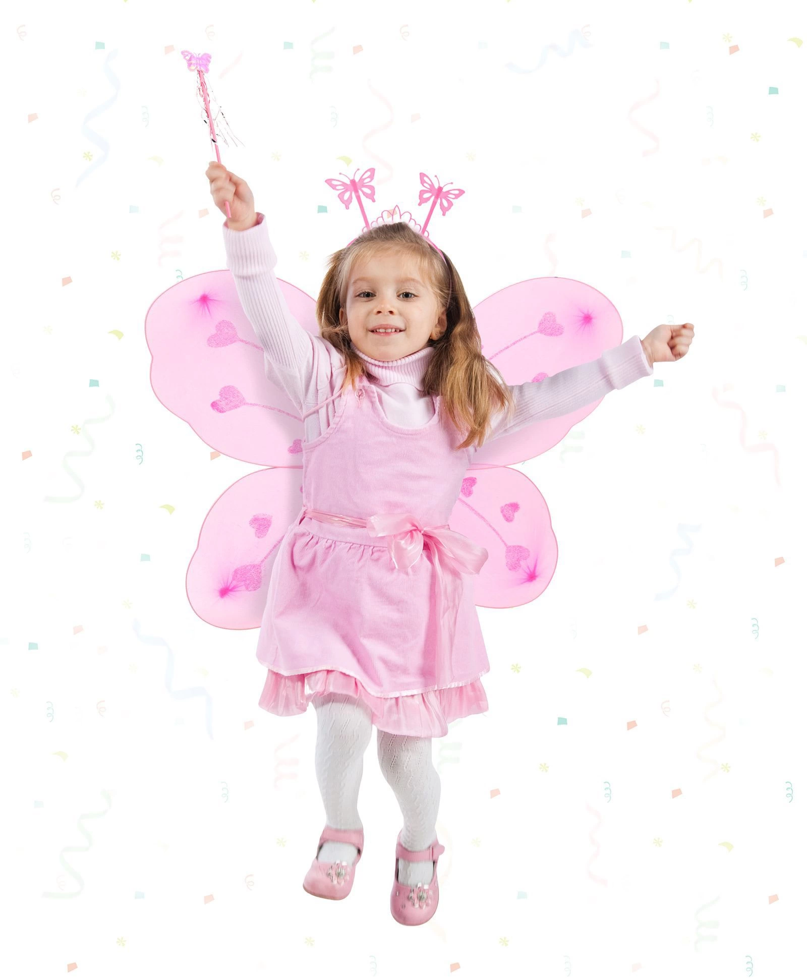 Pembe Kelebek Kız Seti – 50 Cm Kelebek Kanadı, Taç Ve Asa - Lisinya