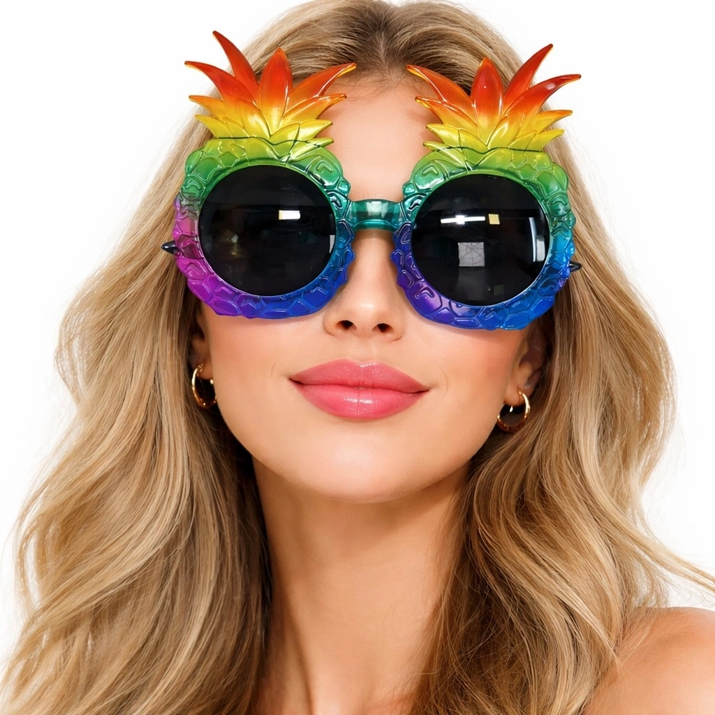Tropikal Ananas Tasarımlı Renkli Hawaii Parti Gözlüğü - Lisinya