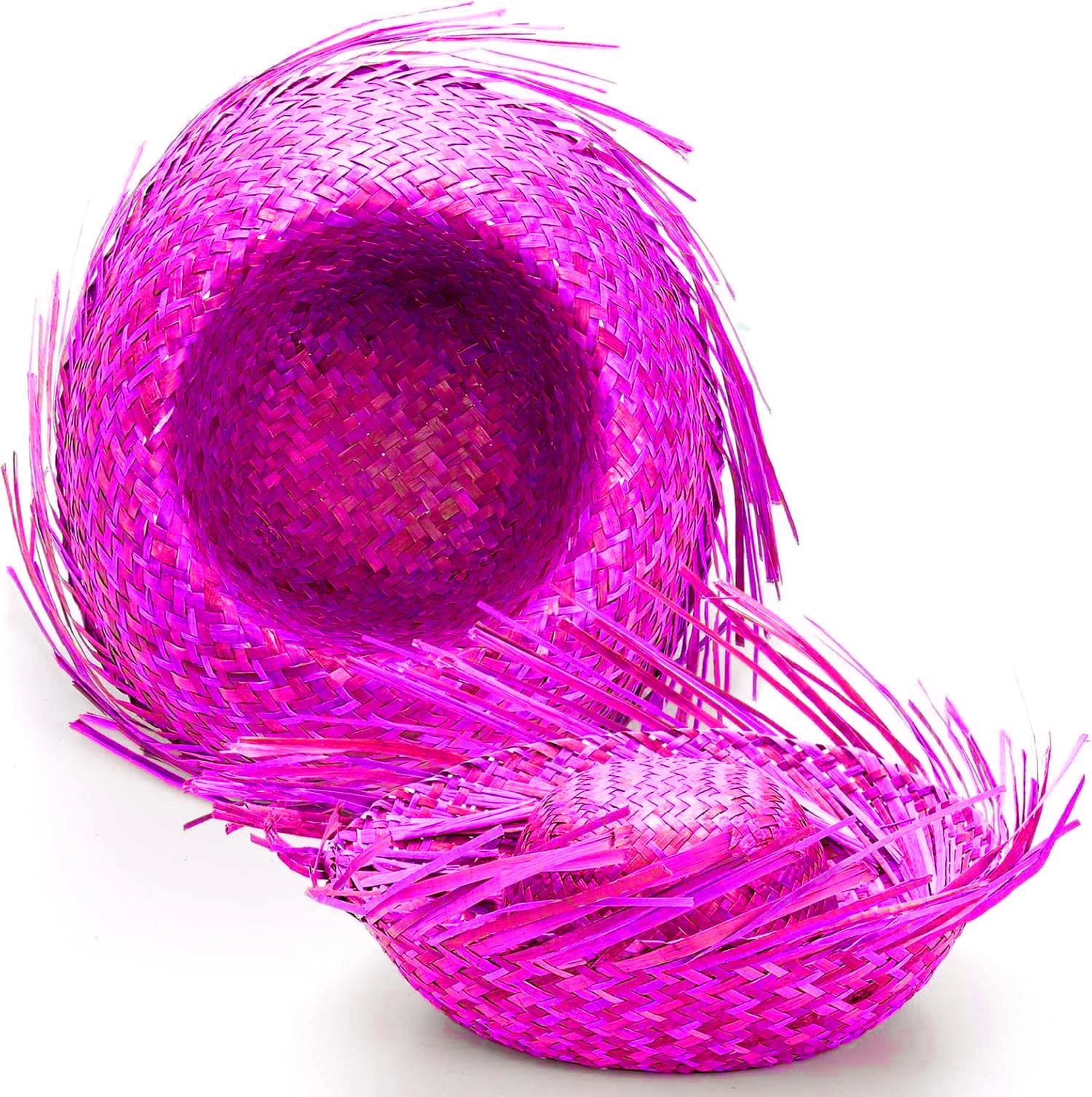 Tropikal Parti Pembe Fuşya Hasır Hawaii Şapkası 13x36 Cm - Lisinya