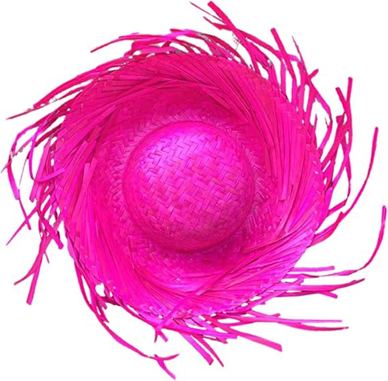 Tropikal Parti Pembe Fuşya Hasır Hawaii Şapkası 13x36 Cm - Lisinya