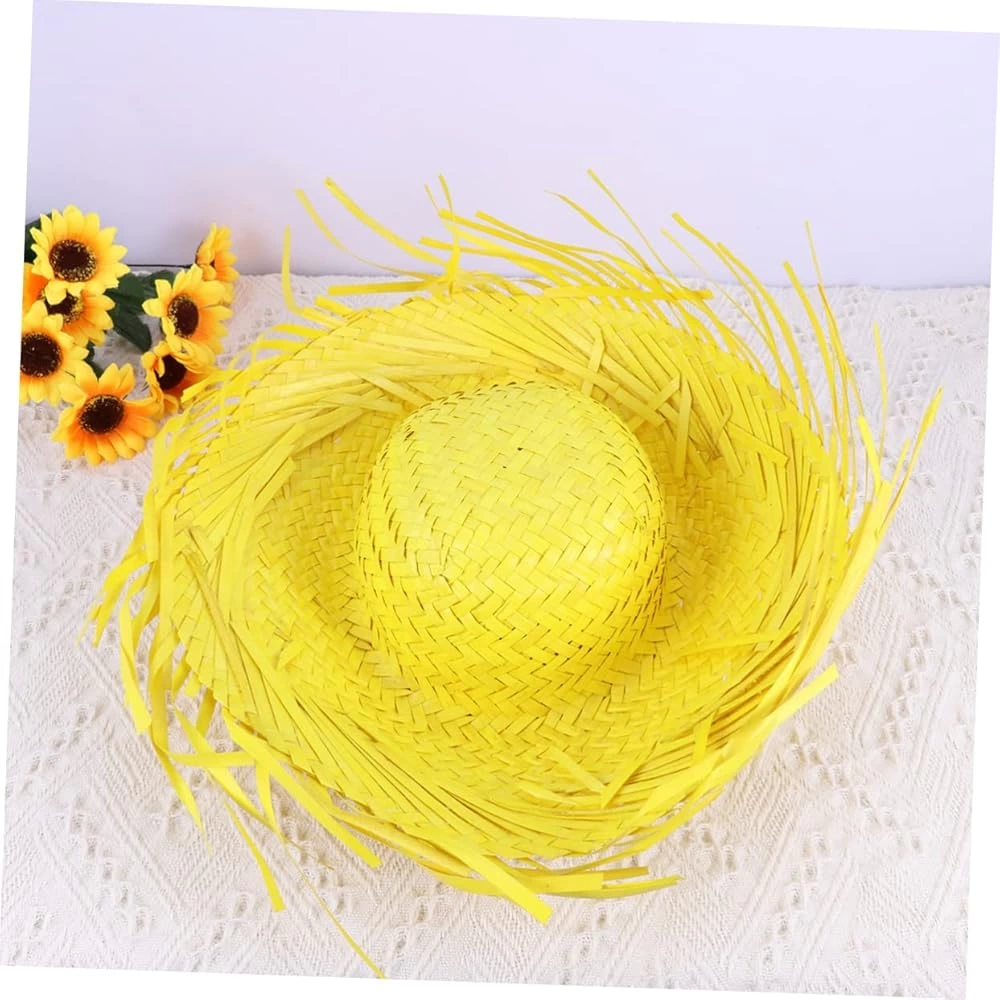 Tropikal Parti Sarı Hasır Hawaii Şapkası 13x36 Cm - Lisinya
