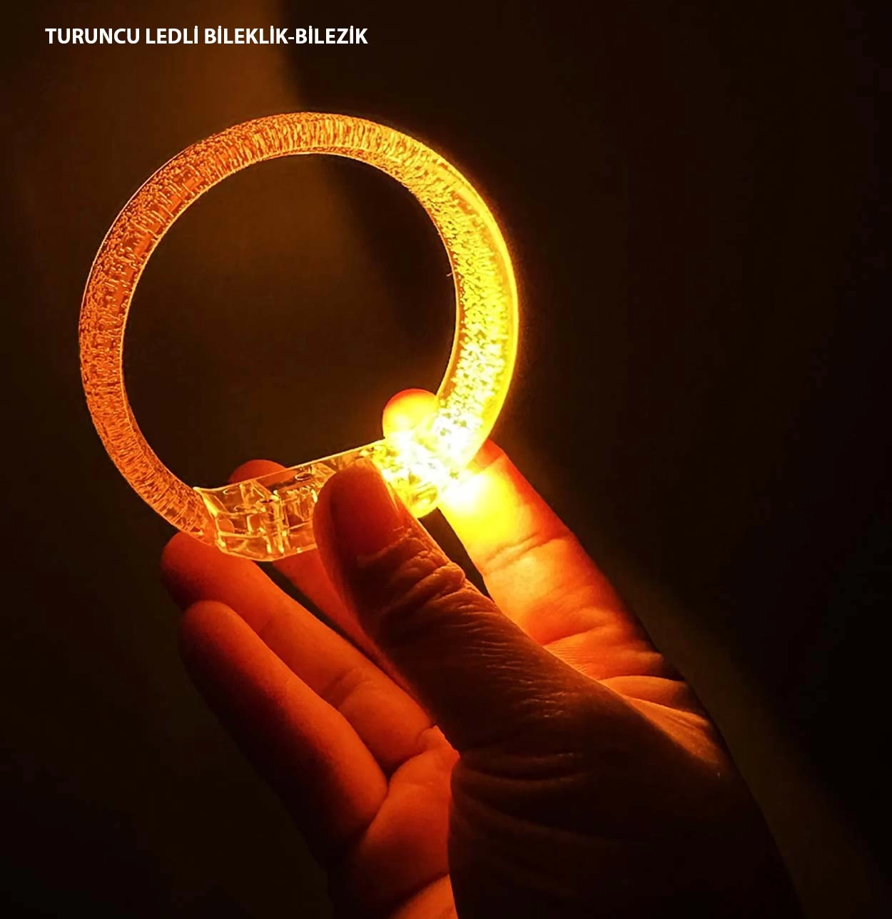 Turuncu Led Işıklı Baskı Yapılabilen Pilli Bileklik Bilezik 1,5 Cm Genişlik - Lisinya