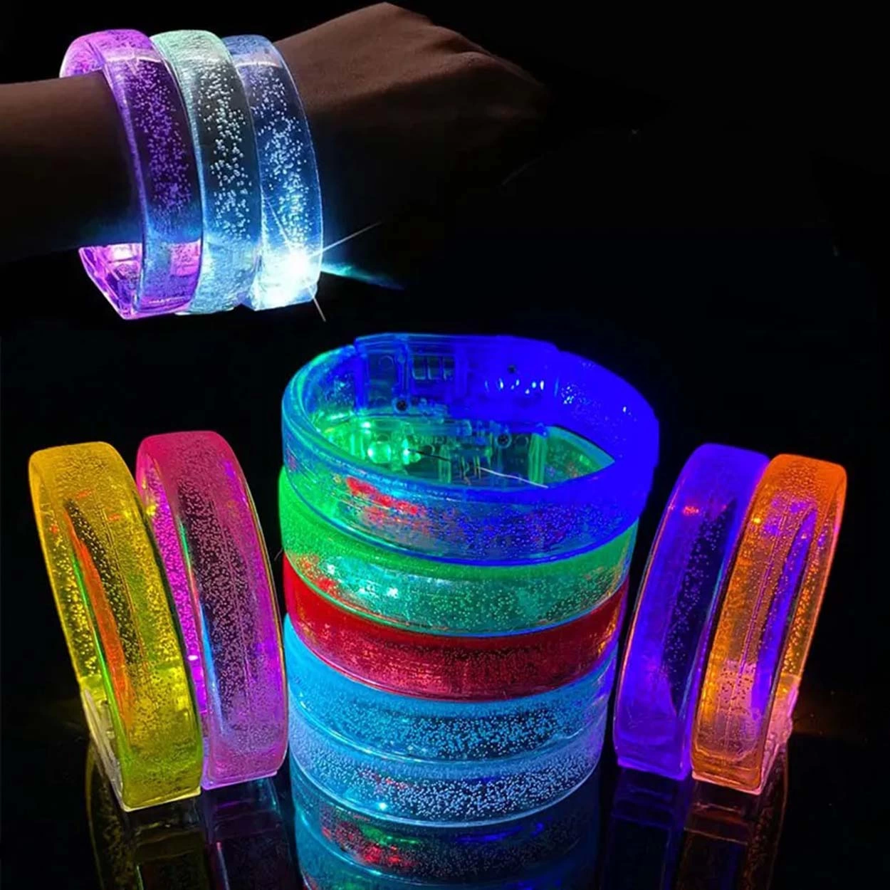 Turuncu Led Işıklı Baskı Yapılabilen Pilli Bileklik Bilezik 1,5 Cm Genişlik - Lisinya