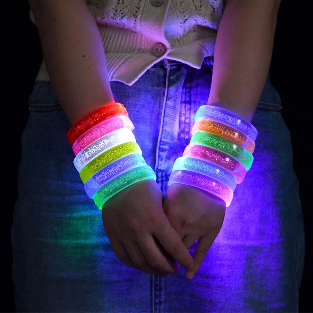 Turuncu Led Işıklı Baskı Yapılabilen Pilli Bileklik Bilezik 1,5 Cm Genişlik - Lisinya