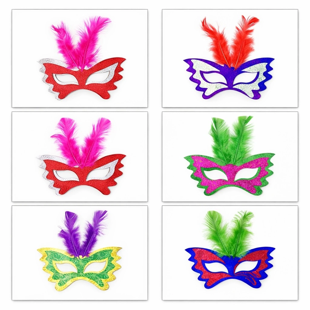 Tüylü Renkli Karton Parti Maskesi – 6 Renk - Lisinya