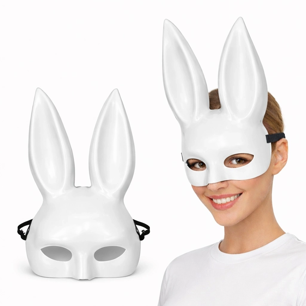 Uzun Kulaklı Beyaz Lüks Tavşan Maskesi - Lisinya