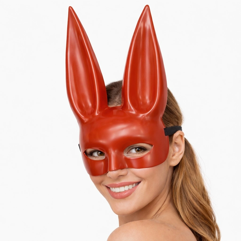 Uzun Kulaklı Kırmızı Lüks Tavşan Maskesi - Lisinya