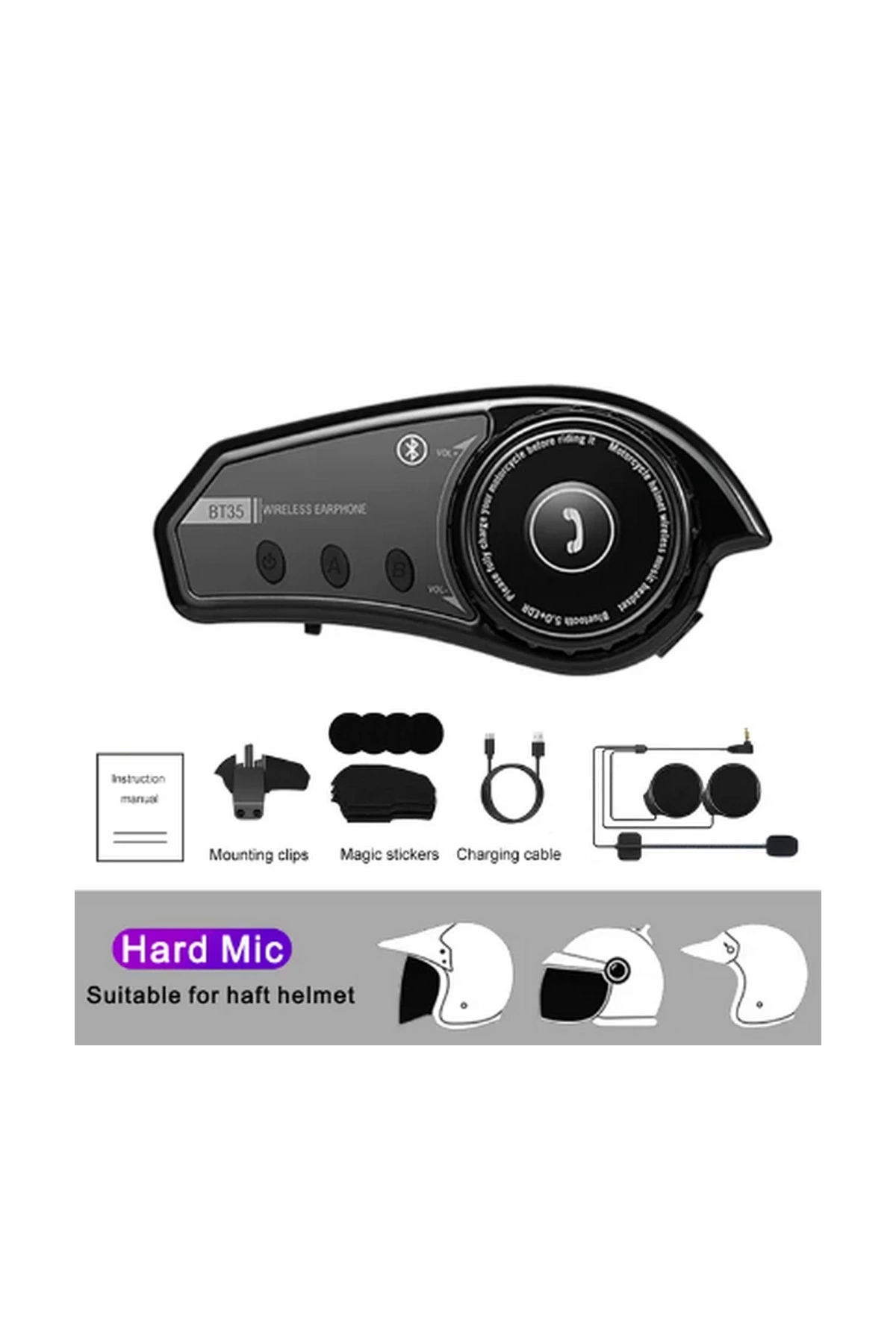 Bt35 Kask Kulaklık Bluetooth 5.0 Motosiklet Interkom Su Geçirmez Kablosuz Kulaklık - Lisinya