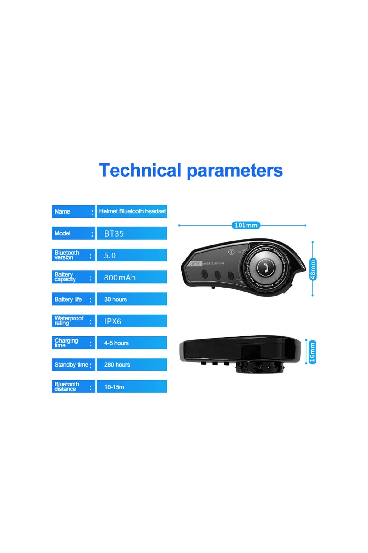 Bt35 Kask Kulaklık Bluetooth 5.0 Motosiklet Interkom Su Geçirmez Kablosuz Kulaklık - Lisinya