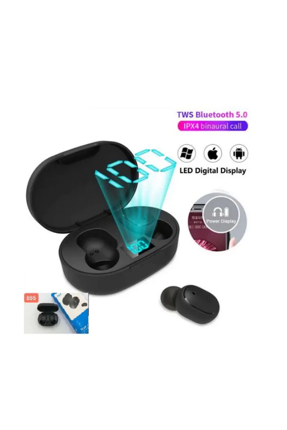 E6s Kablosuz Kulaklık Dijital Göstergeli Bluetooth Kulaklık 5.0 - Lisinya