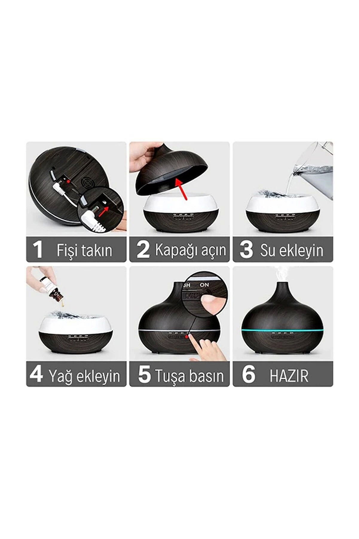 Hava Nemlendirici 7 Led Işıklı Aromatik Oda Kokusu 550 Ml Kahve Aroma Difüzörü Buhar Makinası - Lisinya Hava Nemlendirici 7 Led Işıklı Aromatik Oda Kokusu 550 Ml Kahve Aroma Difüzörü Buhar Makinası - Lisinya