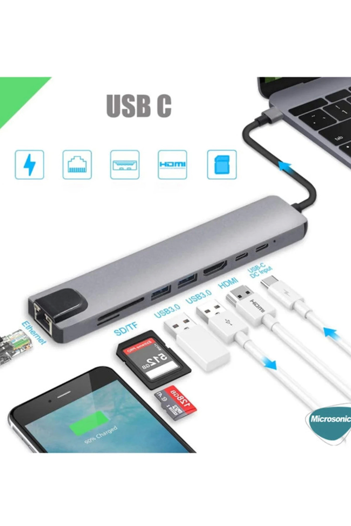 Type-c To Hdtv Multifunction Adapter 8 Port Kablo - Lisinya Type-c To Hdtv Multifunction Adapter 8 Port Kablo - Lisinya