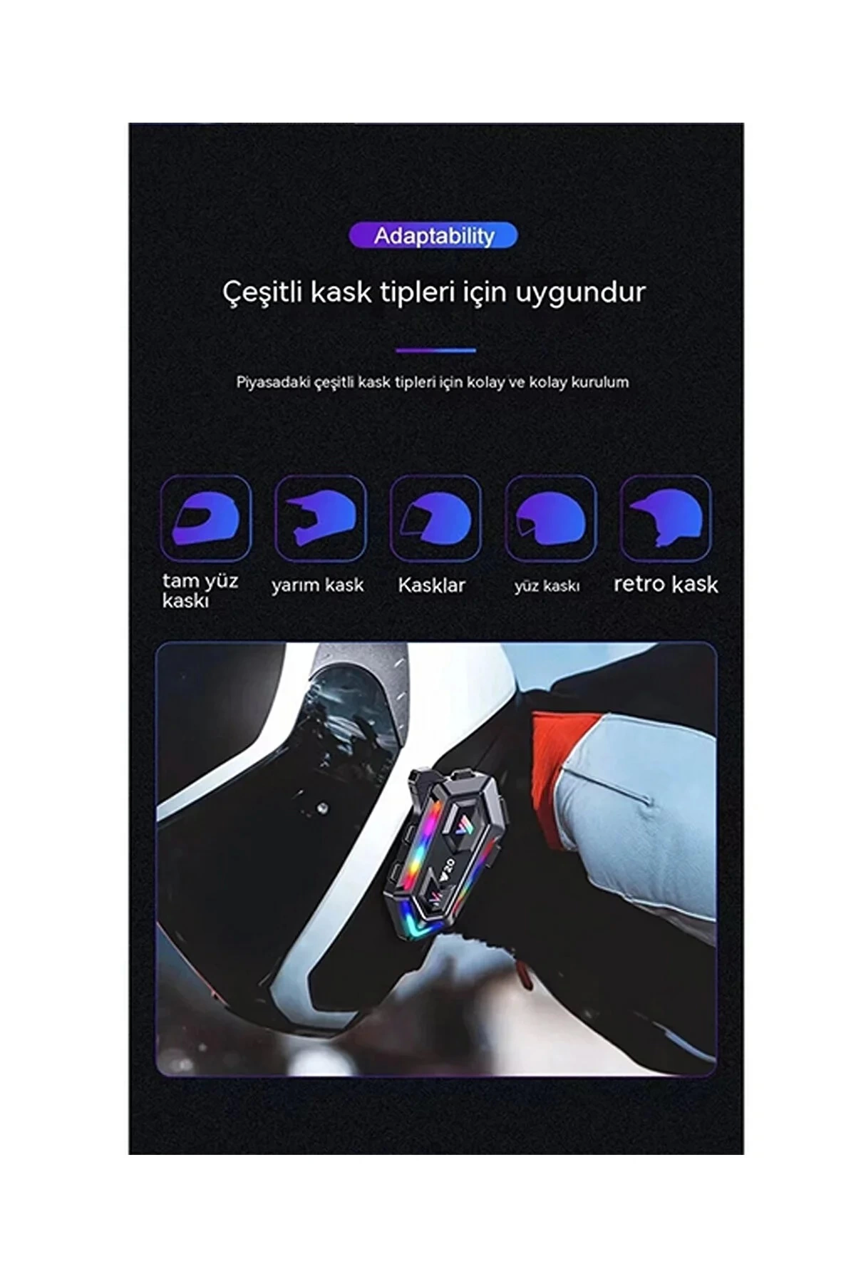 Y20 Motor Kurye Kask Kulaklık Rgb Modlu Bluetooth Motosiklet Kulaklık 5.3 Bluetooth Interkom - Lisinya