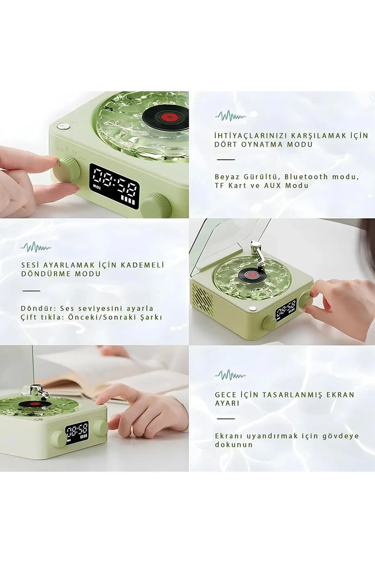 Waves Nostalji Plak Görünümlü Bluetooth Hoparlör 3d Ses Dalgası Retro Müzik Plak Yeşil - Lisinya Waves Nostalji Plak Görünümlü Bluetooth Hoparlör 3d Ses Dalgası Retro Müzik Plak Yeşil - Lisinya