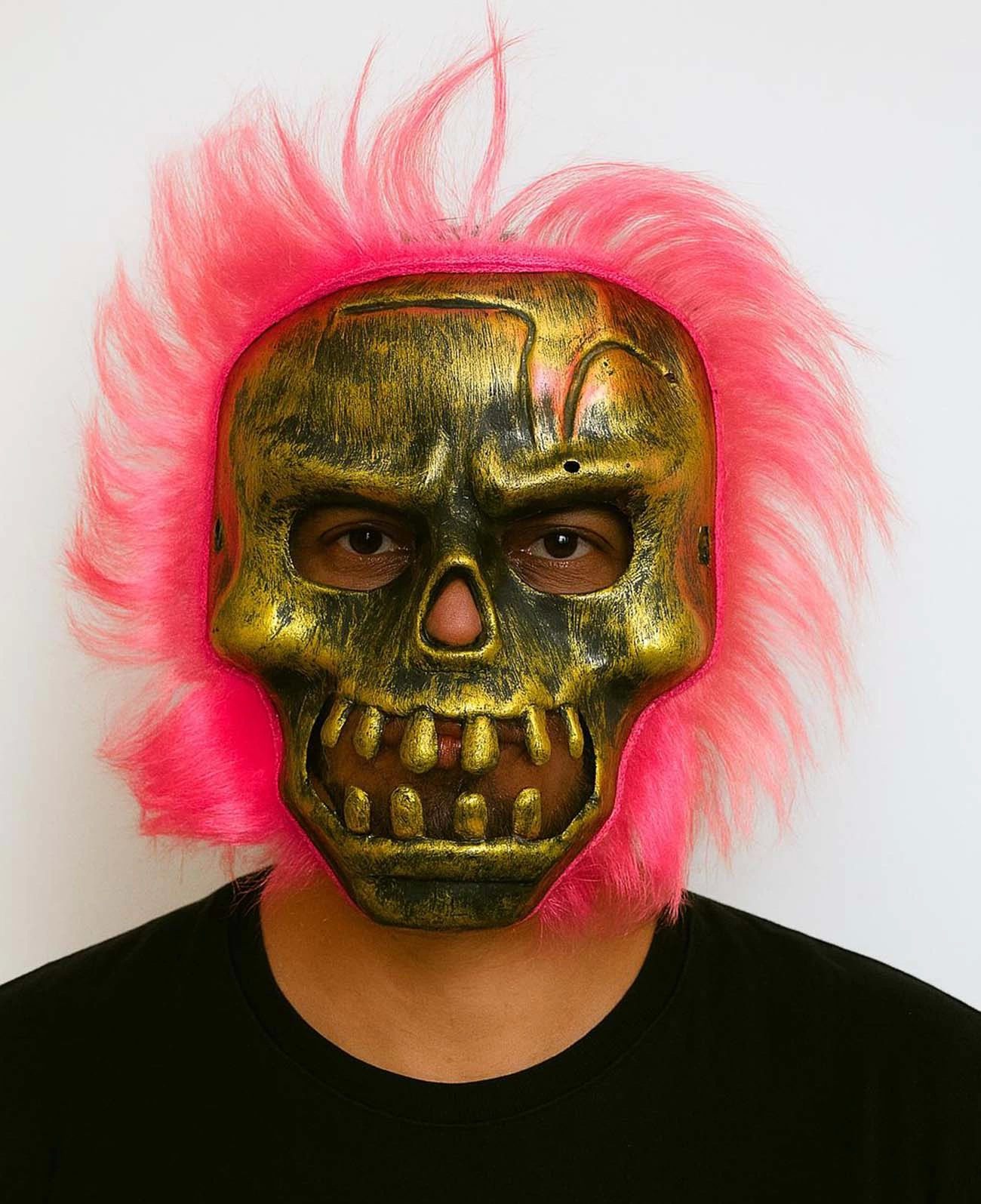 Wild Skull - Bakır Kafatası Pembe Saçlı İskelet Maske - Lisinya