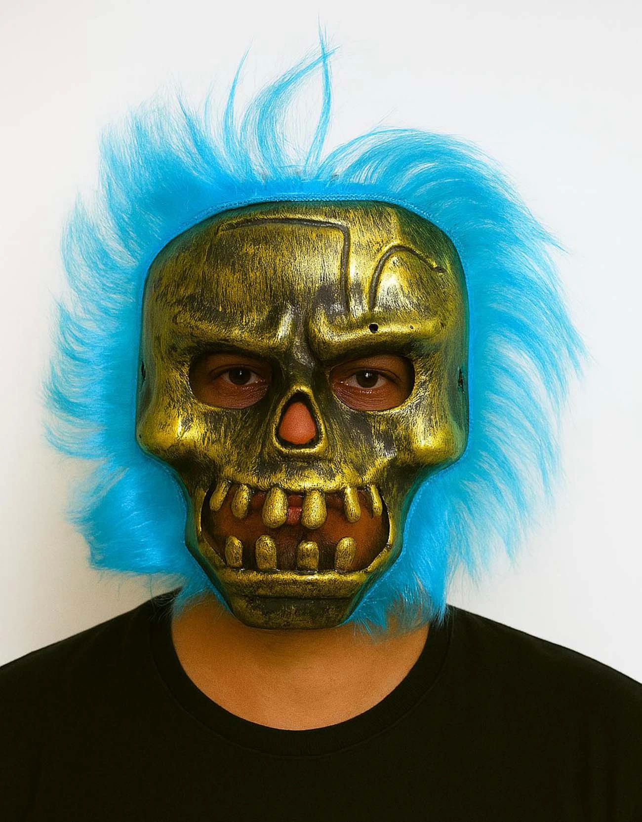 Wild Skull - Bakır Kafatası Turkuaz Saçlı İskelet Maske - Lisinya