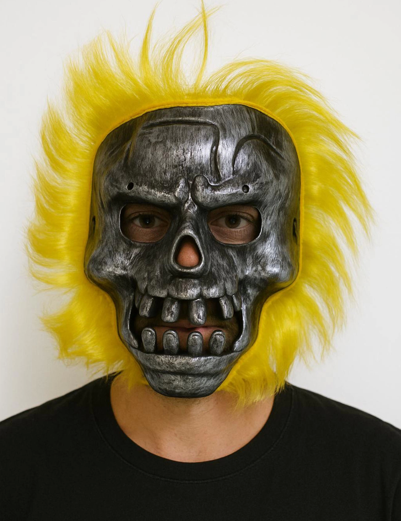 Wild Skull - Metal Kafatası Sarı Saçlı İskelet Maske - Lisinya