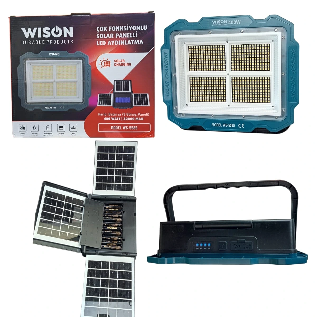 Wıson Ws-5585 Çok Fonksiyonlu 3 Solar Panelli 400w Spot Aydınlatma - Lisinya Wıson Ws-5585 Çok Fonksiyonlu 3 Solar Panelli 400w Spot Aydınlatma - Lisinya