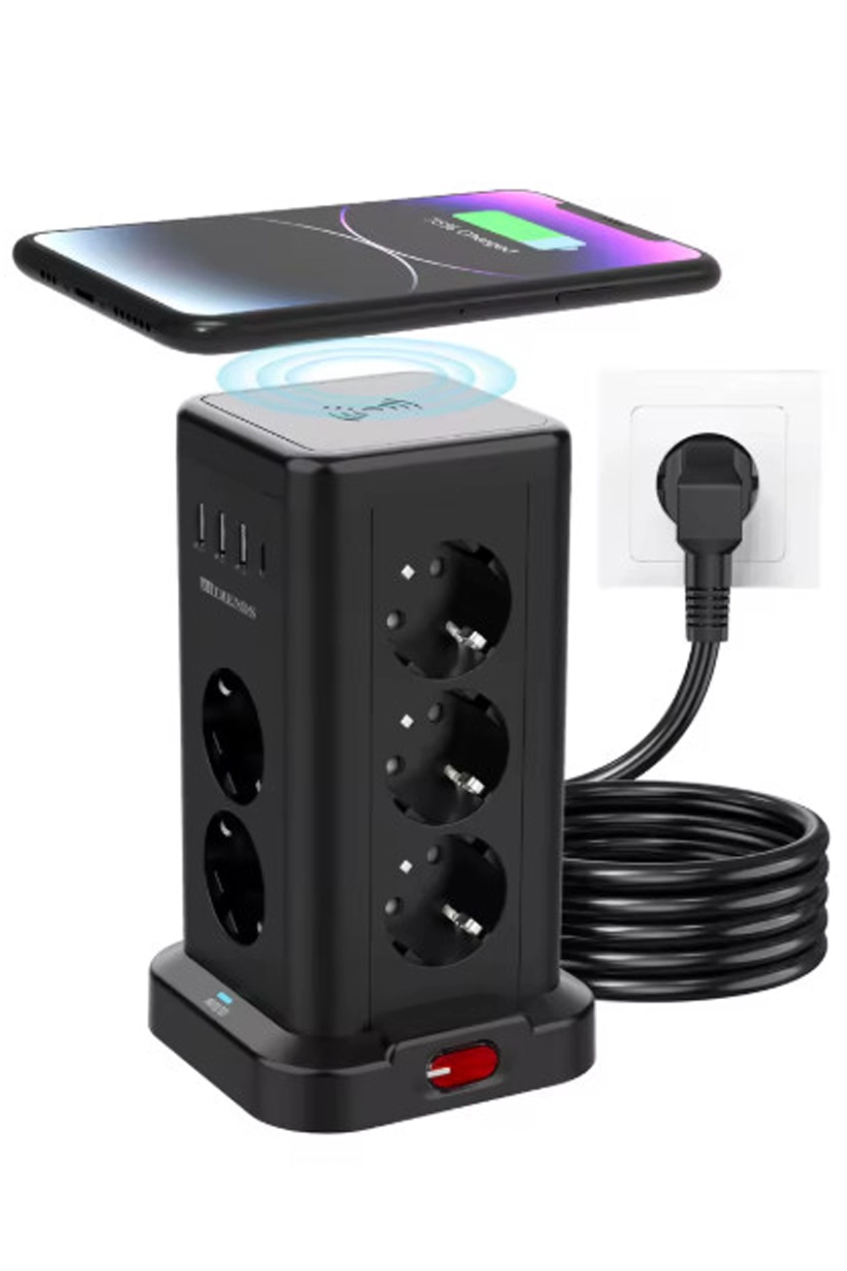 Wp711 Akım Korumalı Priz Kablosuz Şarj İstasyonu 11x Soket 3x Usb 1xtype-c Kablolu Grup Priz - Lisinya