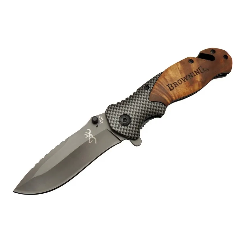 X50 Kahverengi Kurtarma / Kamp Çakısı 20,5cm- Yarı Otomatik, Kemerlikli, Ahşap Sap, Cam Kırma Ve İp Kesme Aparatlı - Lisinya X50 Kahverengi Kurtarma / Kamp Çakısı 20,5cm- Yarı Otomatik, Kemerlikli, Ahşap Sap, Cam Kırma Ve İp Kesme Aparatlı - Lisinya