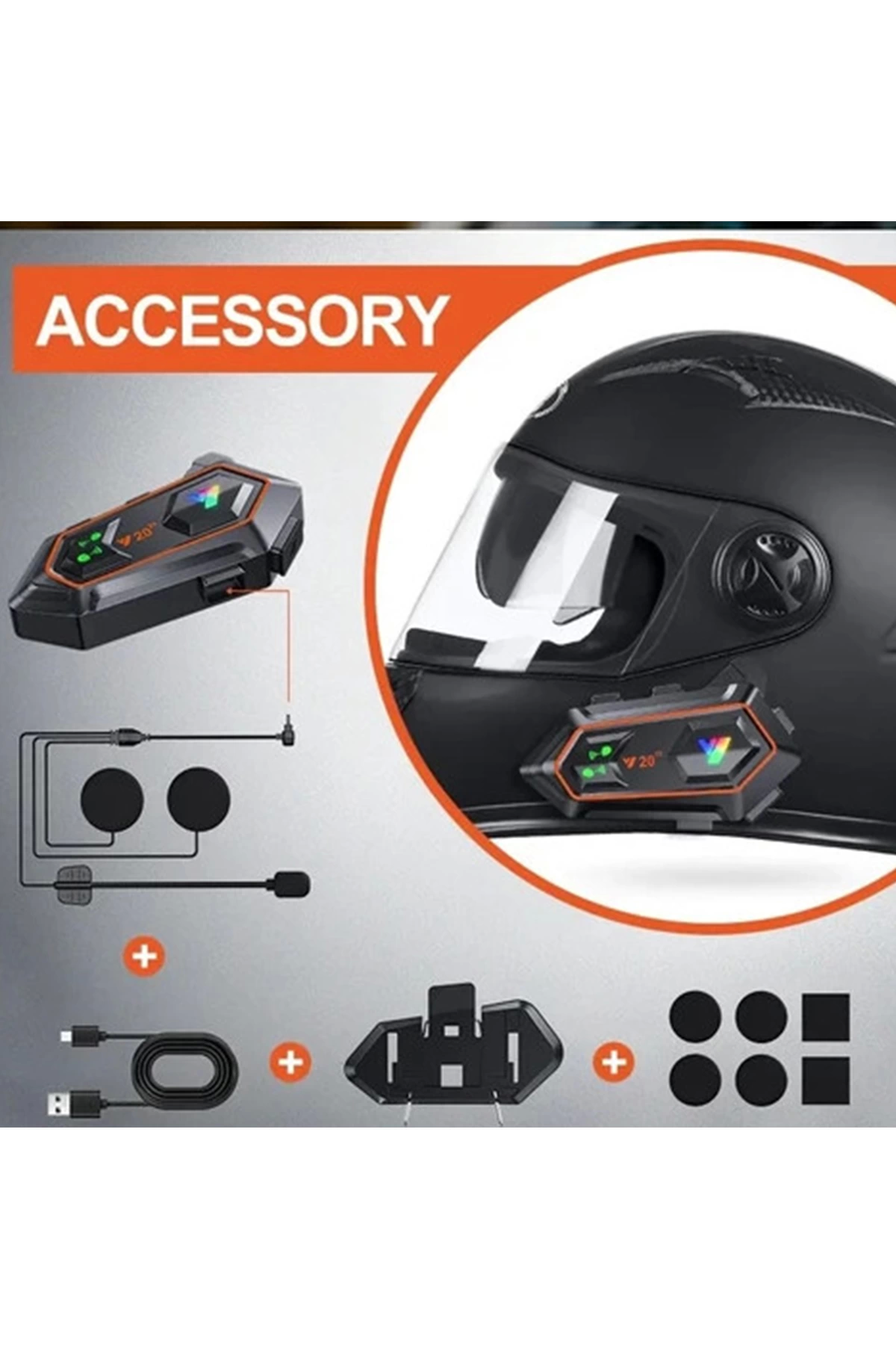 Y20 2x 1000m Telsiz Mesafeli 2 Kişi Bağlantılı Bluetooth Kask Kulaklık Fenerli İntercom - Lisinya