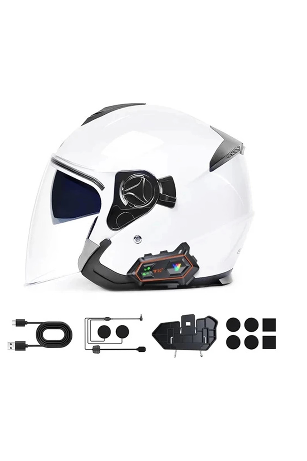 Y20 2x 1000m Telsiz Mesafeli 2 Kişi Bağlantılı Bluetooth Kask Kulaklık Fenerli İntercom - Lisinya