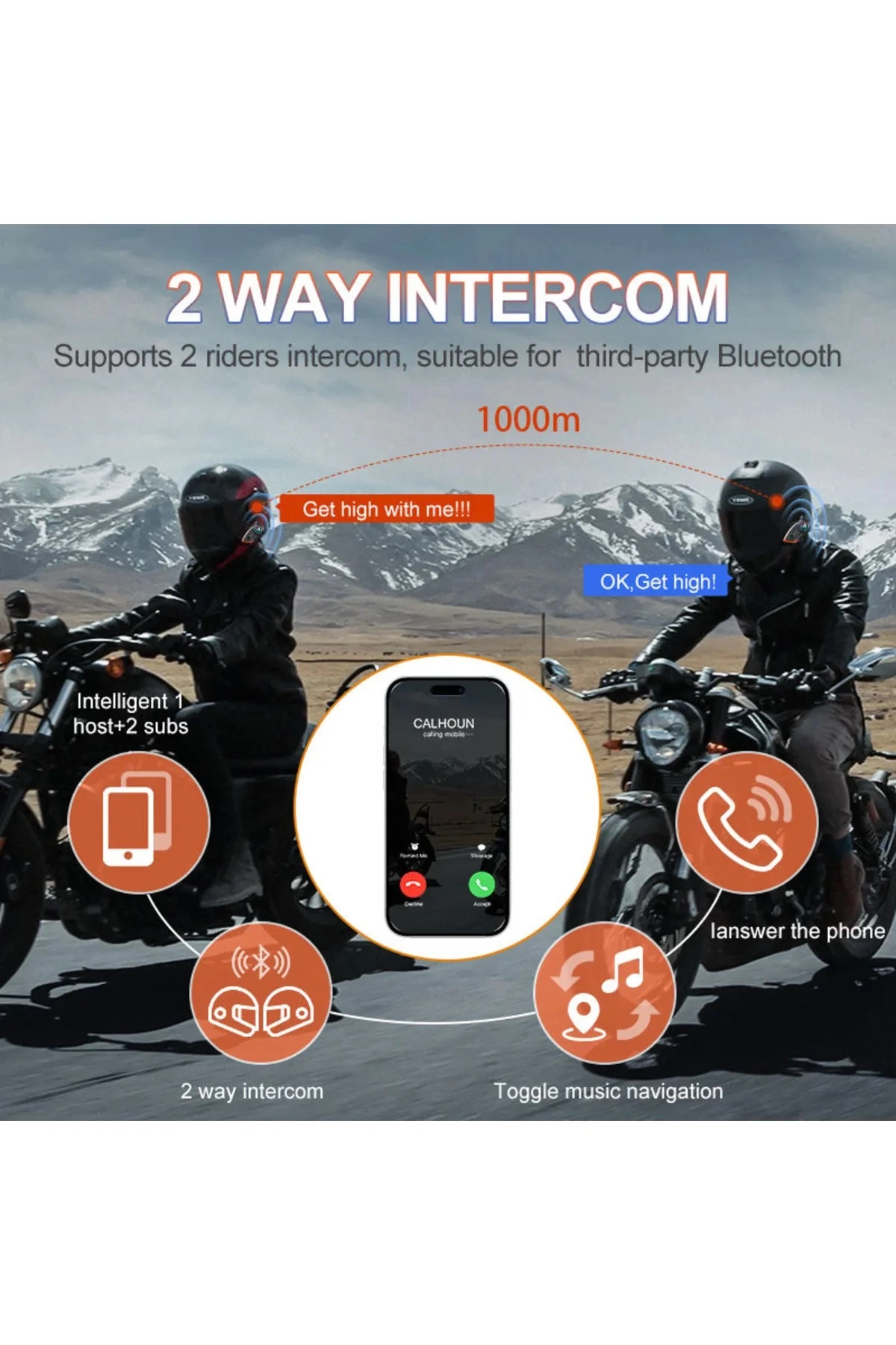 Yeni Model Y80-2x Motosiklet İntercom 2 Kişilik Bağlantı Rgb Işıklı Bluetooth Kulaklık Seti - Lisinya
