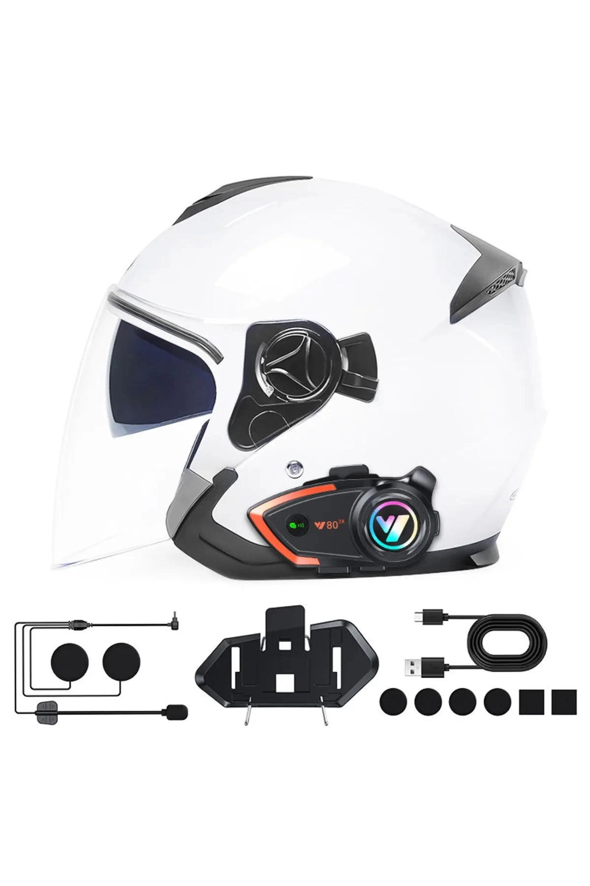 Yeni Model Y80-2x Motosiklet İntercom 2 Kişilik Bağlantı Rgb Işıklı Bluetooth Kulaklık Seti - Lisinya