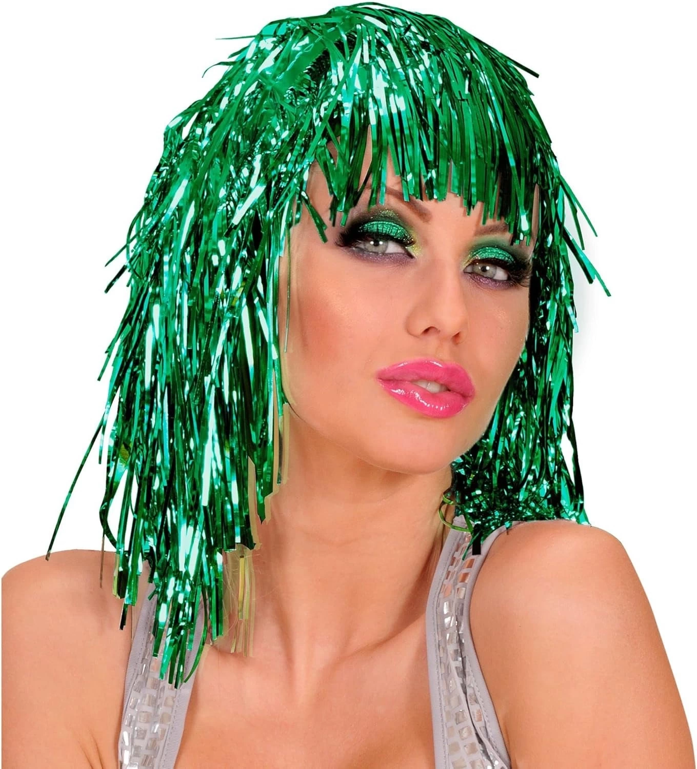 Yeşil Işıltılı Metalize Parti Peruğu - Lisinya
