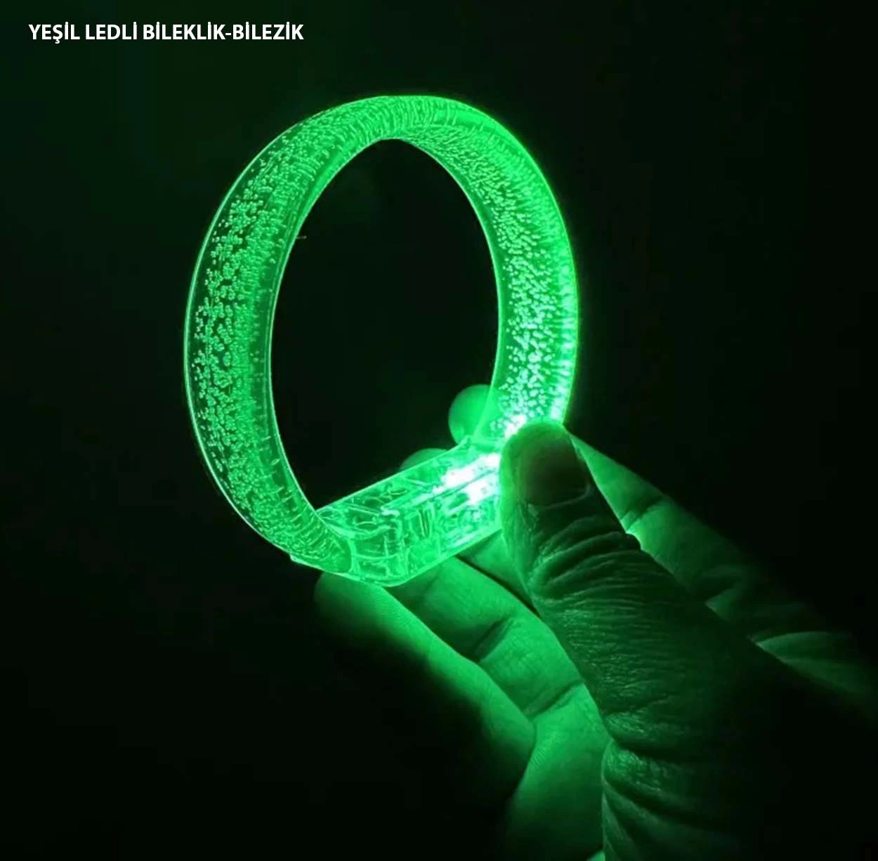 Yeşil Led Işıklı Baskı Yapılabilen Pilli Bileklik Bilezik 1,5 Cm Genişlik - Lisinya