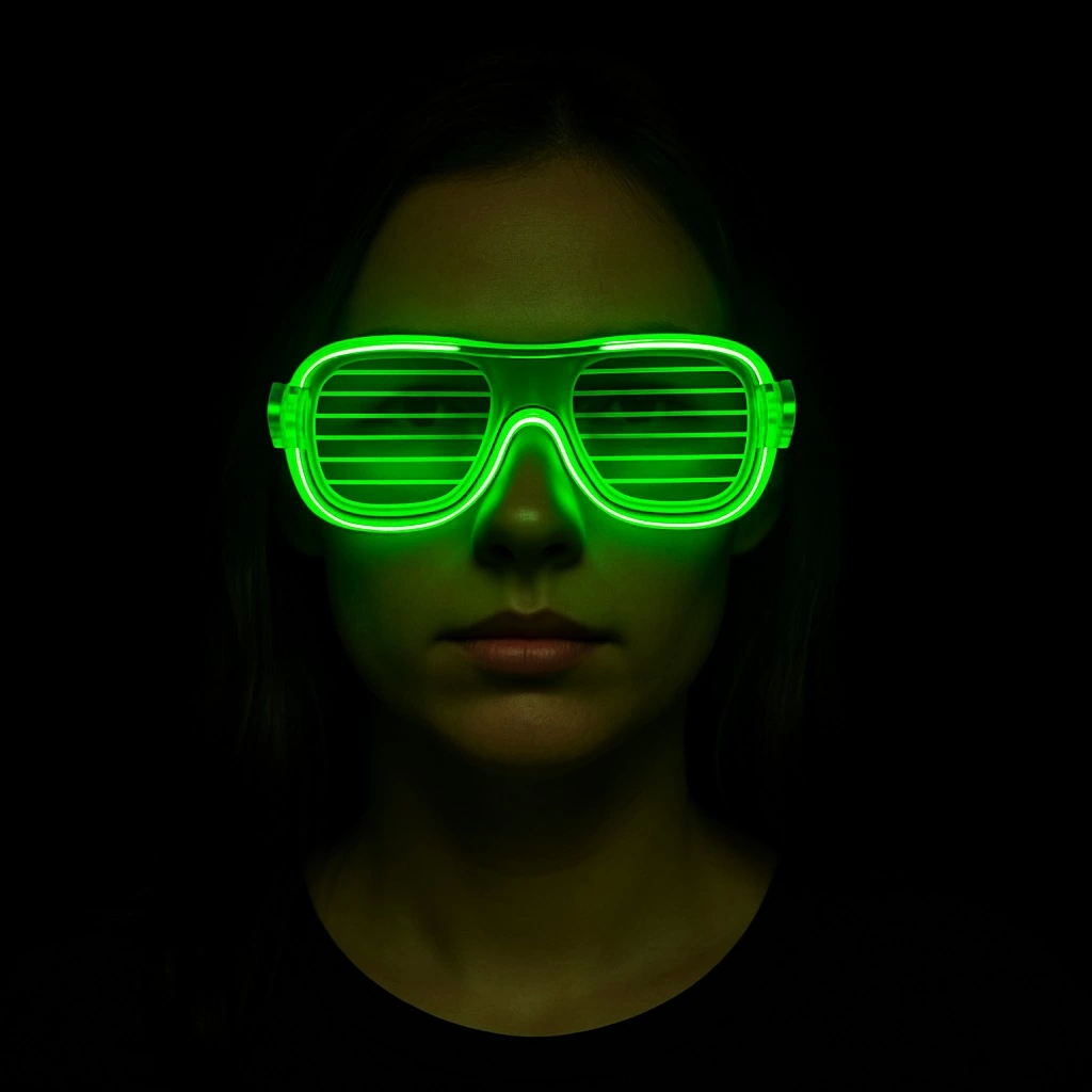 Yeşil Led Işıklı Parti Gözlüğü – Neon Glow Şerit Gözlük 3 Modlu - Lisinya