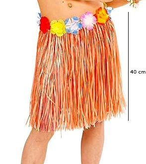 Yetişkin Ve Çocuk Uyumlu Turuncu Renk Püsküllü Hawaii Luau Hula Etek 40 Cm - Lisinya